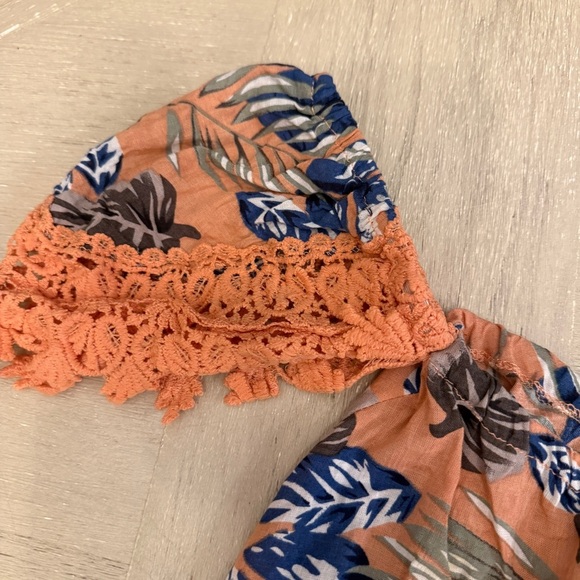 L&B Tropical Print Tunic with Lace Trim - Blue and Orange Floral - Picture 6 of 7